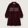 Abito da bambina bordeaux effetto velluto con ricamo sul davanti