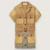 Abito safari da donna in cotone beige e verde militare con tasche maxi