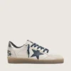 Ball Star da uomo in pelle bianca con stella in pelle blu scuro e linguetta sul tallone in pelle laminata argento
