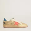 Ball Star da uomo in pelle scamosciata beige con stella in pelle color corallo e linguetta sul tallone in nappa blu