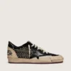 Ball Star LAB da uomo in pelle scamosciata nera con borchie e stella in pelle nera lucida