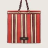 Borsa Spiaggina a righe nei colori rosso, crema e bordeaux
