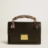 Borsa Venezia in pelle nera rigata con sciarpa multicolore