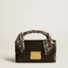 Borsa Venezia piccola in pelle nera rigata con foulard in seta e ciondolo