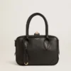 Borsa Vita in pelle liscia nera con dettagli dorati