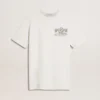 Camicia bianca da donna con stampa nera sul petto
