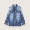 Camicia da donna oversize con effetto denim vissuto