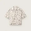 Camicia da donna squadrata in cotone con stampa floreale in bianco e nero