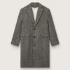 Cappotto da uomo monopetto in lana con trama a spina di pesce beige e grigia