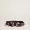 Cintura nera in pelle lavata con doppia fibbia color argento