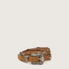 Cintura sottile in pizzo di nabuk color nocciola con intarsi decorativi
