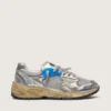 Dad-Star da donna in pelle laminata argento e rete con stella in pelle bianca e linguetta sul tallone argentata