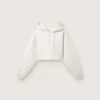 Felpa corta da donna con cappuccio Star in cotone grigio melange