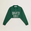 Felpa polo corta da donna verde con stampa