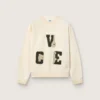 Felpa unisex in cotone Star in bianco vintage con toppe ricamate VCE
