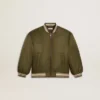 Giacca bomber da bambino in nylon verde militare con scritta sul retro