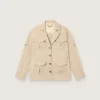 Giacca safari da donna in viscosa beige a micro-chevron