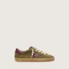 Junior Super-Star in pelle scamosciata verde militare con stella in pelle bordeaux e linguetta sul tallone