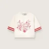 Maglietta corta da donna in cotone bianco con stampa e ricami