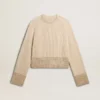 Maglione da donna dal taglio squadrato in lana con decorazioni in cristalli hotfix