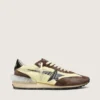 Marathon da donna in nylon verde lime con stella nera e inserti in pelle scamosciata marrone