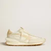 Marathon da uomo in nylon beige e pelle grigia con stella stampata beige