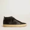 Mid Star da donna in nappa nera con stella glitterata nera e inserti in pelle scamosciata