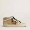 Mid Star da donna in pelle Naplak beige con stella in pelle di pony con stampa leopardata