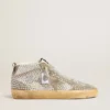 Mid Star da donna in pelle scamosciata bianca e grigio tortora con cristalli Swarovski