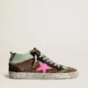 Mid Star in pelle di pony con stampa leopardata e stella in pelle fucsia