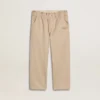 Pantaloni da bambine in cotone beige con ricami