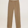 Pantaloni da donna in misto lino a spina di pesce color sabbia