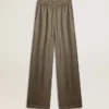 Pantaloni da donna in misto viscosa e seta con motivo floreale