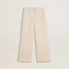 Pantaloni larghi a costine color crema per bambine con ricami