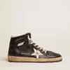 Sky-Star in pelle nappa nera con stella in pelle bianca