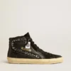 Slide in pelle con stella nera e cristalli Swarovski