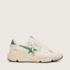 Sneaker da donna con Running Sole in nylon color crema e pelle con stella in pelle verde