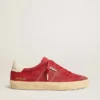 Soul Star da donna in pelle scamosciata rossa con linguetta sul tallone in pelle bianca