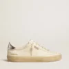 Soul Star in nappa bianca con linguetta sul tallone in pelle argento metallizzato
