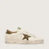 Stardan da uomo in pelle bianca con stella e linguetta sul tallone in pelle con stampa serpente verde militare