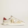Stardan da uomo in pelle nabuk e pelle crackle con stella in pelle metallizzata argento
