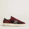 Stardan da uomo in rete nera e pelle scamosciata bordeaux con stella in pelle bianca