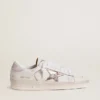 Stardan in pelle nappa con stella in pelle argento metallizzato e linguetta sul tallone in pelle scamosciata rosa