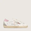Super-Star da donna con stella in pelle argentata e linguetta sul tallone rosa