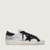 Super-Star da donna in pelle argentata con inserti a contrasto