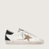 Super-Star da donna in pelle nappa con stella glitterata dorata e linguetta sul tallone nera glitterata