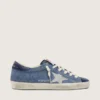 Super-Star da donna in pelle scamosciata blu denim con stella argentata glitterata