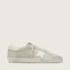 Super-Star da donna in pelle scamosciata grigio chiaro con stella in pelle bianca