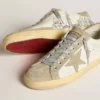 Super-Star da uomo in nappa con stella in pelle scamosciata grigio ghiaccio e ricami neri