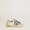 Super-Star Junior con stella in pelle blu e inserti in pelle scamosciata grigio ghiaccio